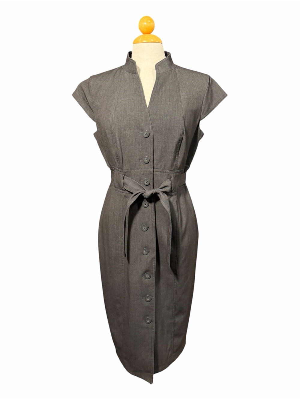 Calvin Klein Gray Button-Front Midi Dress with Waist Tie